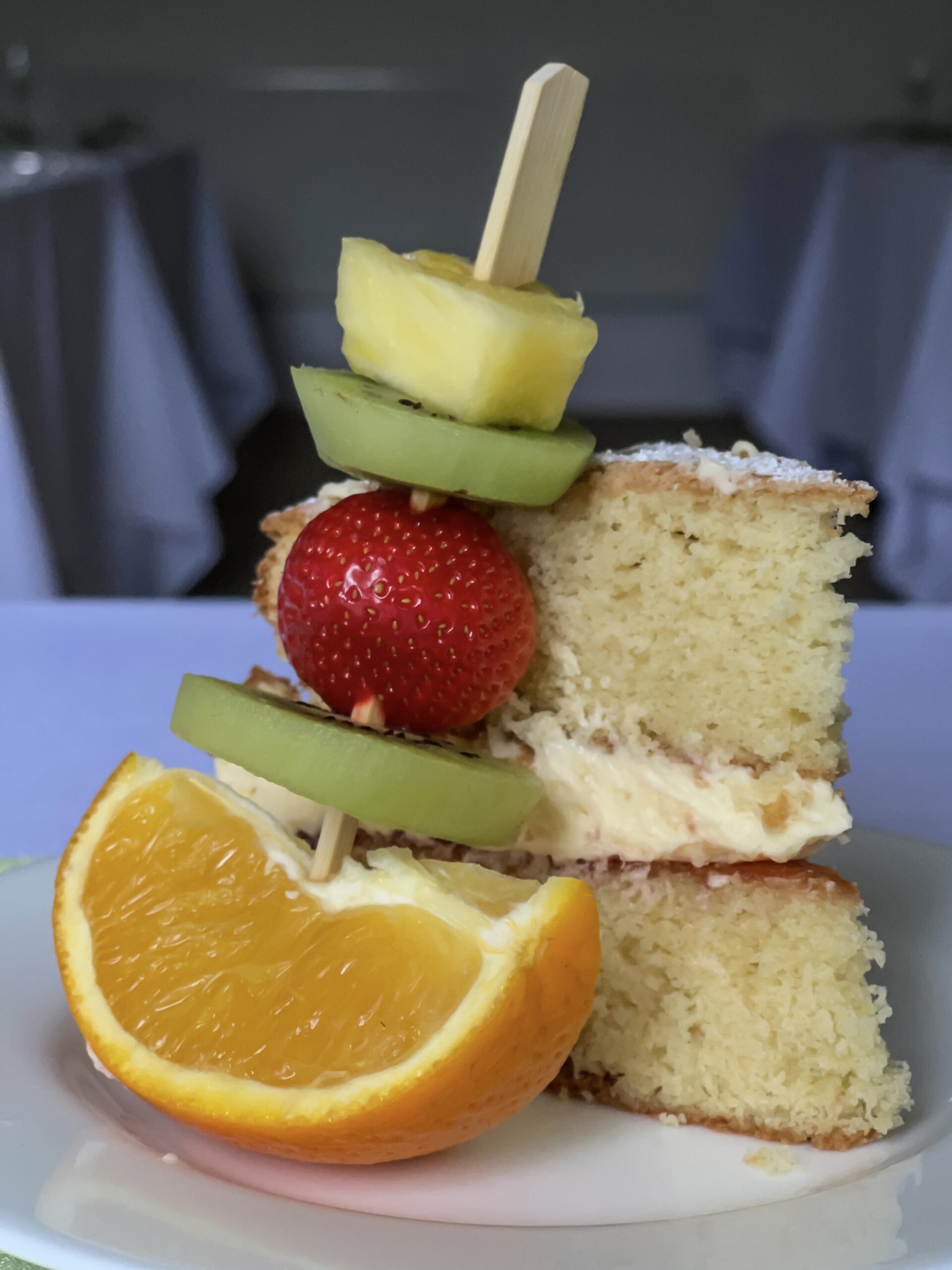 Victoria Sandwich Slice and Fruit Skewer